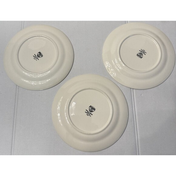 Edwin M. Knowles Semi Vitreous China 3 Salad Plates Floral Center Gold Trim 8" - Picture 4 of 5